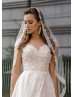 Beaded Cap Sleeves Ivory Lace Tulle Wedding Dress